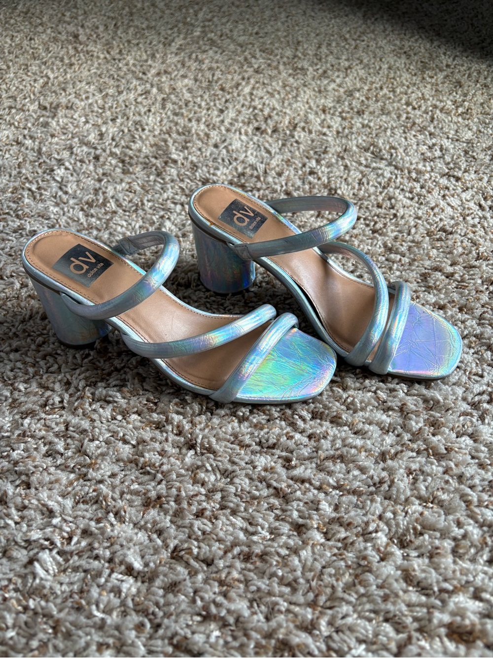 DV by Dolce Vita Holographic Iridescent Blue-Purple Block Heel Sandals